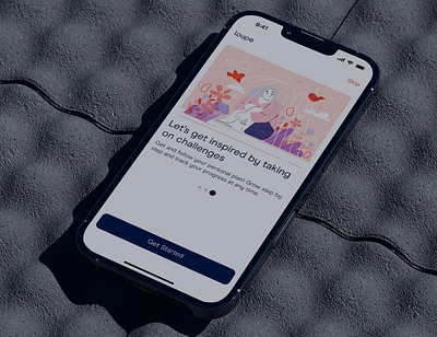 Loupe: Mental health mobile app's onboarding screens animation app application illustration interaction design meditation mental health mental health app mobile mobile ui onboarding product design ui ui design user interface ux design ux ui wellness app yoga