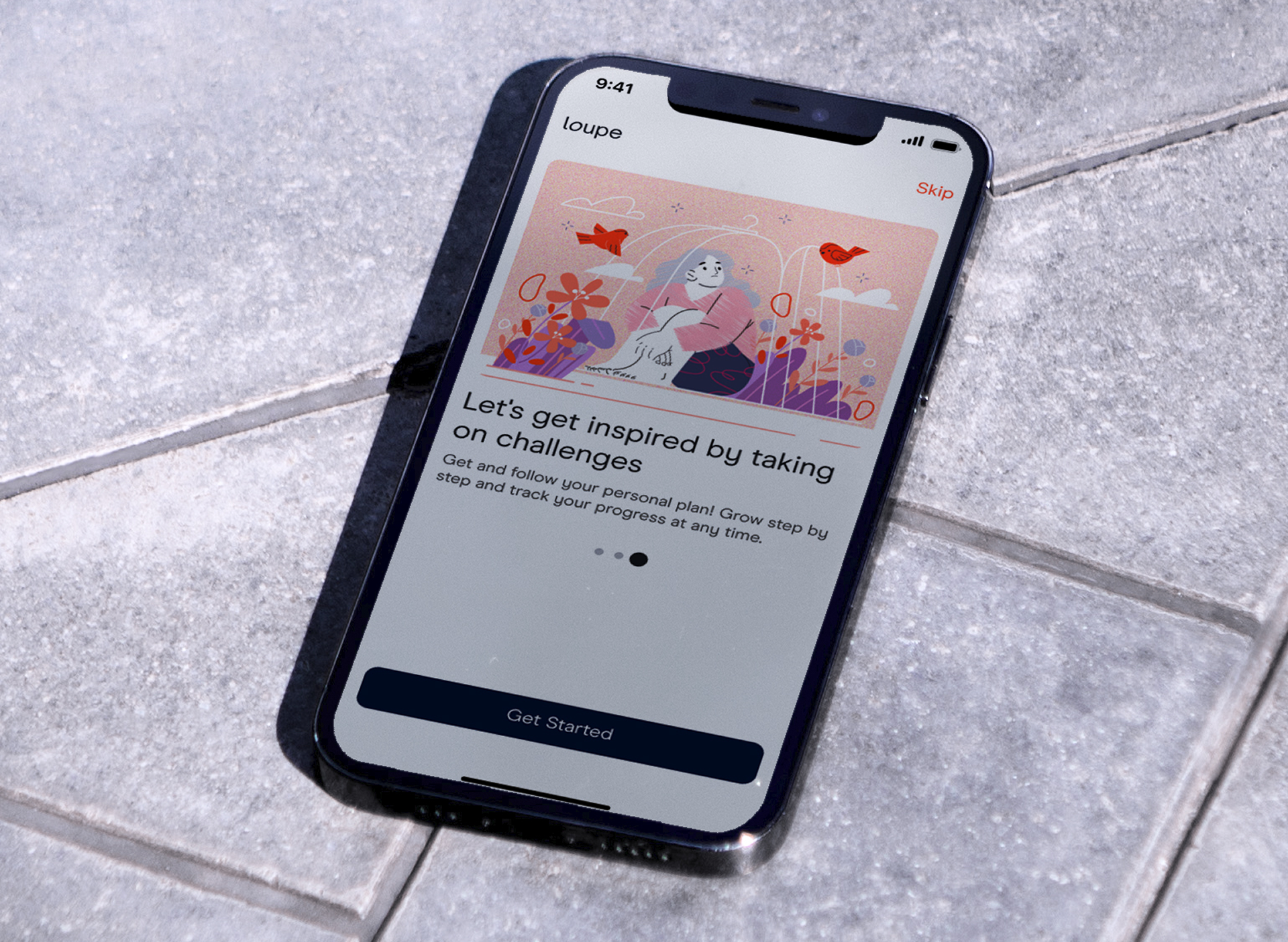 Loupe: Onboarding Flow — Mental Health App animation app application illustration interaction design meditation mental health mental health app mobile mobile ui onboarding product design ui ui design user interface ux design ux ui wellness app yoga