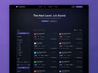 IT Job Board board cards filtering hero it board job job board list pagination search searching ui ux
