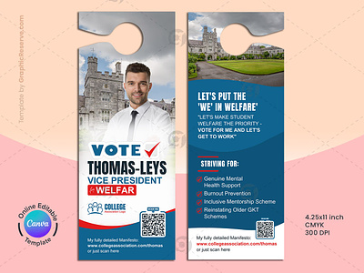 College Election Political Door Hanger Canva Template canva door hanger design canva template design canvas door hanger election campaign door hanger political candidate door hanger political door hanger design political voting door hanger