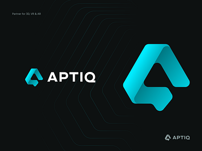 APTIQ logo design first proposal 3d a aptiq ar blue chat cyan experiences fold folding letter a letter q modern q teal triangle vr waves