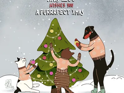 Our Tiny Zoo cat christmastree dog illustration procreate snow winter xchristmas xmas