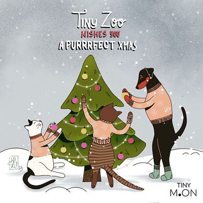 Our Tiny Zoo cat christmastree dog illustration procreate snow winter xchristmas xmas