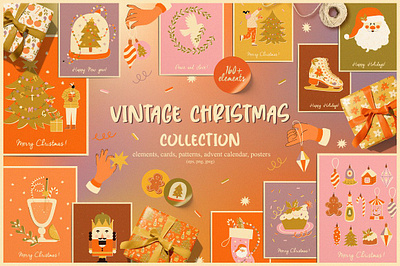 Vintage Christmas collection card christmas greeting hippie new year retro christmas season seasonal vintage winter
