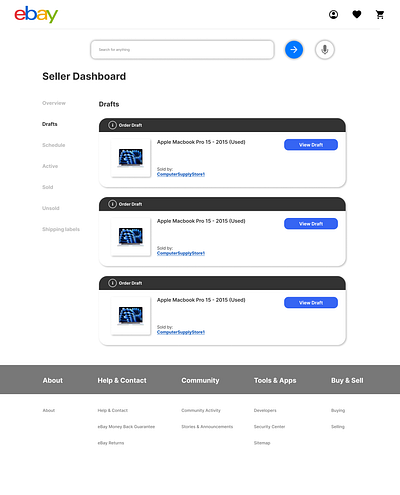 eBay Seller Dashboard (Item Drafts) - Redesign