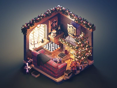 Hogwarts X-mas 3d blender diorama gryffindor hogwarts illustration isometric render xmas