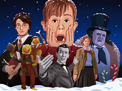 Christmas movie characters christmas illustration magazine movie