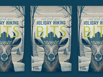 Hippy Viking Holiday Hiking Bits bits deer festive food hiking hippy holiday horns illustration mix outdoor packaging pouch procreate reindeer scenery snow trail viking winter