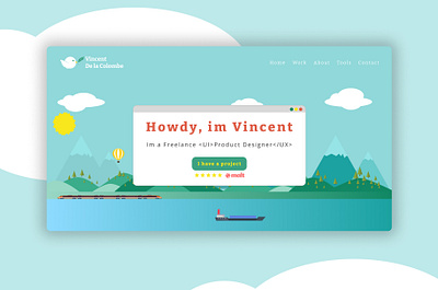 Portfolio Homepage animated header animation baloon boat branding css design designer graphic design illustration logo motion graphics mountains portfolio sea sun svg ui ux vector webdesign