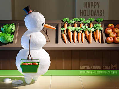 Happy Holidays 3d artwork card cartoon character christmas design greeting illustration metin seven snowman supermarket xmas