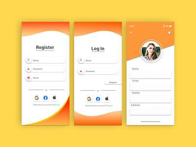 Register Log In User Profile 3d animation app branding design graphic design illustration logo motion graphics typography ui ui concept ui contant ui design ui designer ui optimization ui trend uiux design ux vector