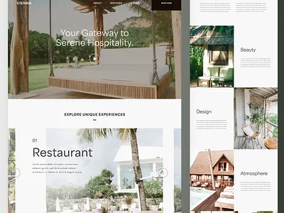 Minimal website design for a hospitality business Figma template creative design elegant figma figma template hospitality landing page minimal minimal web design rental template tourism travel ui web design website website design
