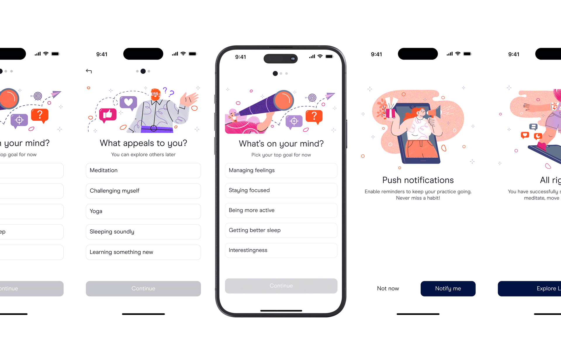 Loupe: Personalisation Survey — Mental Health App animation app application illustration interaction design meditation app mental health mental health app mobile mobile design product design quiz survey ui ui ux design user interface ux ux design wellness app yoga app
