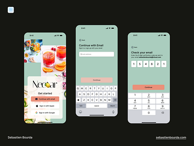Continue with email / Nectar animation app design logo mobile product design ui