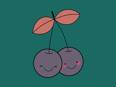 Purple Cherry adobe illustrator adorable adorable fruit bright cheerful cherry chibi colourful cute cute fruit digital art food food illustration happy fruit illustration kawaii kawaii food kawaii fruit purple cherry vector