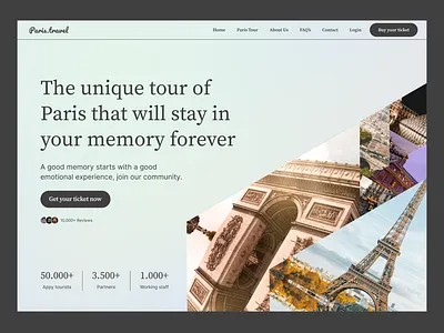 Travel website | Paris Tour Landing Page clean design figma figma design green hero section landing page light light mode minimalist tour landing page tour website travel travel landing page travel website ui ui design ux webflow website website