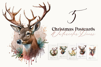 Christmas Postcards with Deer christmas deer greeting card greetings happy new year invitation new year photoshop template winter xmas