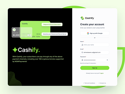 Cashify - Telegram Subscription Platform app branding dashboard design design intuitive login screen sign up screen design ui user registration flow web design