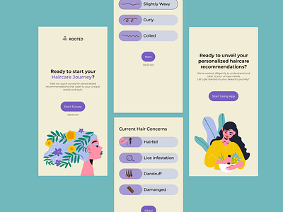 Rooted Haircare App Onboarding Concept daily ui daily ui challenge hair haircare illustrations onboarding ui ux web