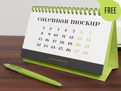 Free Desk Calendar Mockup calendar date day desk free freebie identity logo marketing mockup month office paper pen spiral standing stationary table typography year