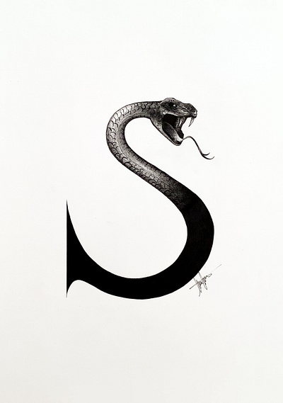 S from Slytherin aesthetic drawing art artist artistic artwork design graphic design harry potter illustrated capital letter illustration original artwork serpent slytherin snake traditional art typography