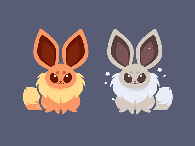 Eevee character art cute animal cute fox cute illustration eevee fanart pokemon eevee flat vector illustration happy friendly cute mascot pokeball character pokemon