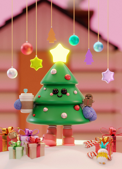 Happy Holidays! 3d 3dmodeling artwork blender blender3d card cartoon character character design christmas coffee cute design gingerbread graphic design holiday season holidays merry christmas newyear tree