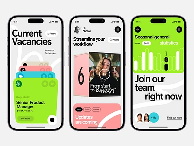 Recruitment - Mobile App Concept app branding career clean color concept design green hiring hr inspiration job mobile opportunity stylish ui uitips uitutorial ux uxui