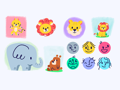 App for Kids - Sketch Process animal character design components digital illustration elephant figma hero illustration illustration system lion sketch tiger variants vector