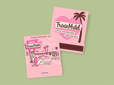 Trixie Motel Matchbook drag queen ephemera hotel illustration matchbook midcentury modern mockup motel palm springs pink trixie mattel trixie motel vector vintage