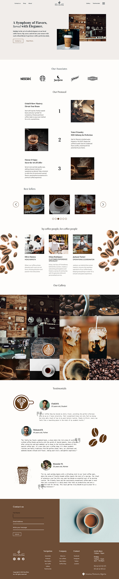 Elixir Coffee-shop landing page branding brown coffee coffee shop landingpage local buisness local shop ui ux web design website