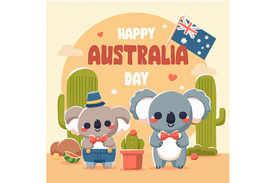 Happy Australia Day with Cute Koala Characters Illustration australia celebration character day festival flag illustration koala national parade sydney vector