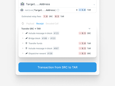 Bridge transaction config blockchain data product design receipt table ui