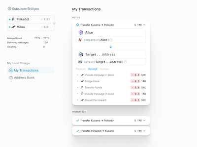 Bridge transaction history blockchain history product design transaction ui