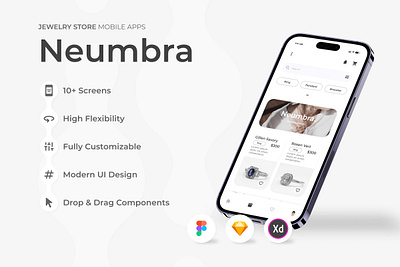 Neumbra - Jewelry Store Mobile App application design fashion jewelry layout store ui ux