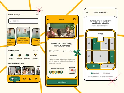 Conference Mobile App app app design bento conference event mobile mobile app mobile design mobile ui seats ticket ui ux