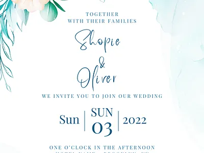Invitation Portrait: Blue Flower Elegant Wedding Card card invitation invitation card wedding wedding card