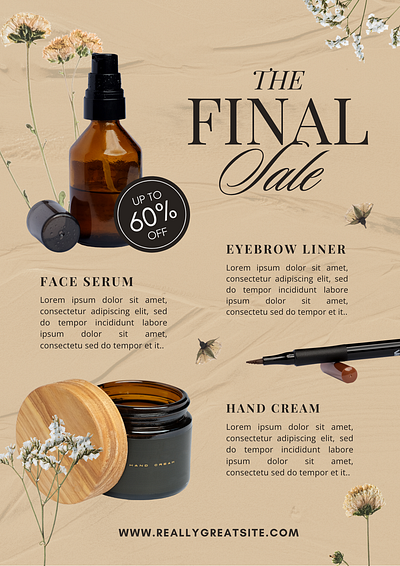 A3 Poster of Brown and Grey Botanical Beauty Sale beauty beauty product eyebrow liner face serum hand cream sale