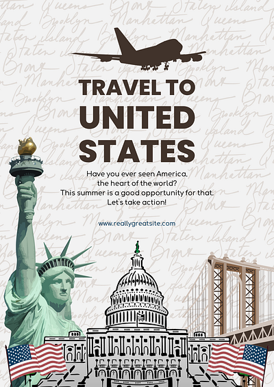 Travel Poster of Brown Modern Illustration, United States (USA) poster travel poster usa white poster