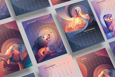 2024 CALENDAR: Endangered species in Vietnam animal design gradient graphic design illustration vector