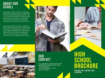 Trifold Brochure Yellow Green Modern High School admission brochure high school high school brochure modern yellow green