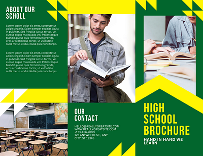 Trifold Brochure Yellow Green Modern High School admission brochure high school high school brochure modern yellow green