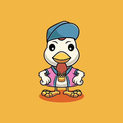 Cute chicken is a rapper cartoon illustration music