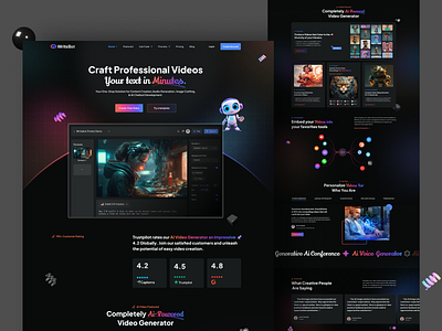 Writebot-AI Video Generator Website | UI/UX ai ai video artificial intelligence creator design eps machine learning magic script plugin ps synthesia ui design video web design