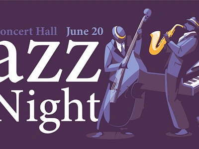 Jazz concert banner art band bass concert dark flat illustration jazz music musician night performance piano saxophone stage vector