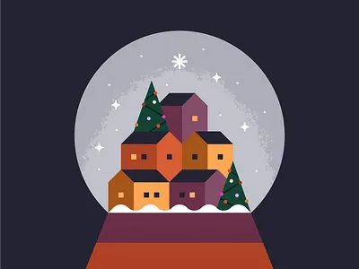 Merry Christmas 2023 christmas christmas tree december flat holidays illustration new years simple snow snow globe stars town vector village xmas