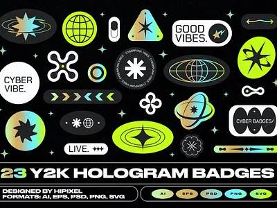 Y2K Hologram Badge Stickers badge badge design badge template badgedesign badges crest emblem emoji hologram logo logo design logo template mule patch playoff sticker stickermule stickers vintage y2k