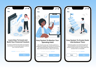 The onboarding process and Signup page fintech app mobile app uiux