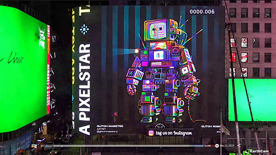 Glitch Robot on Times Square art droid gif glitch glitchart glitchmaestro glitchrobot illustration lifegoals reallife robot screens showoff timessquare web3 xcollabz