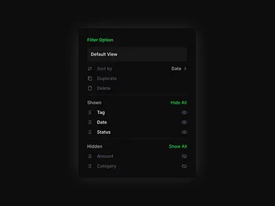 Filter Options darkmode dashboard figma filter lightmode sortby ui design uiux user experience webapp